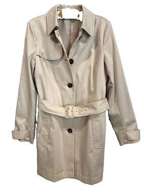 Brooks Brothers 346 Women Classic Single Breasted Coat with Belt Beige Size 8